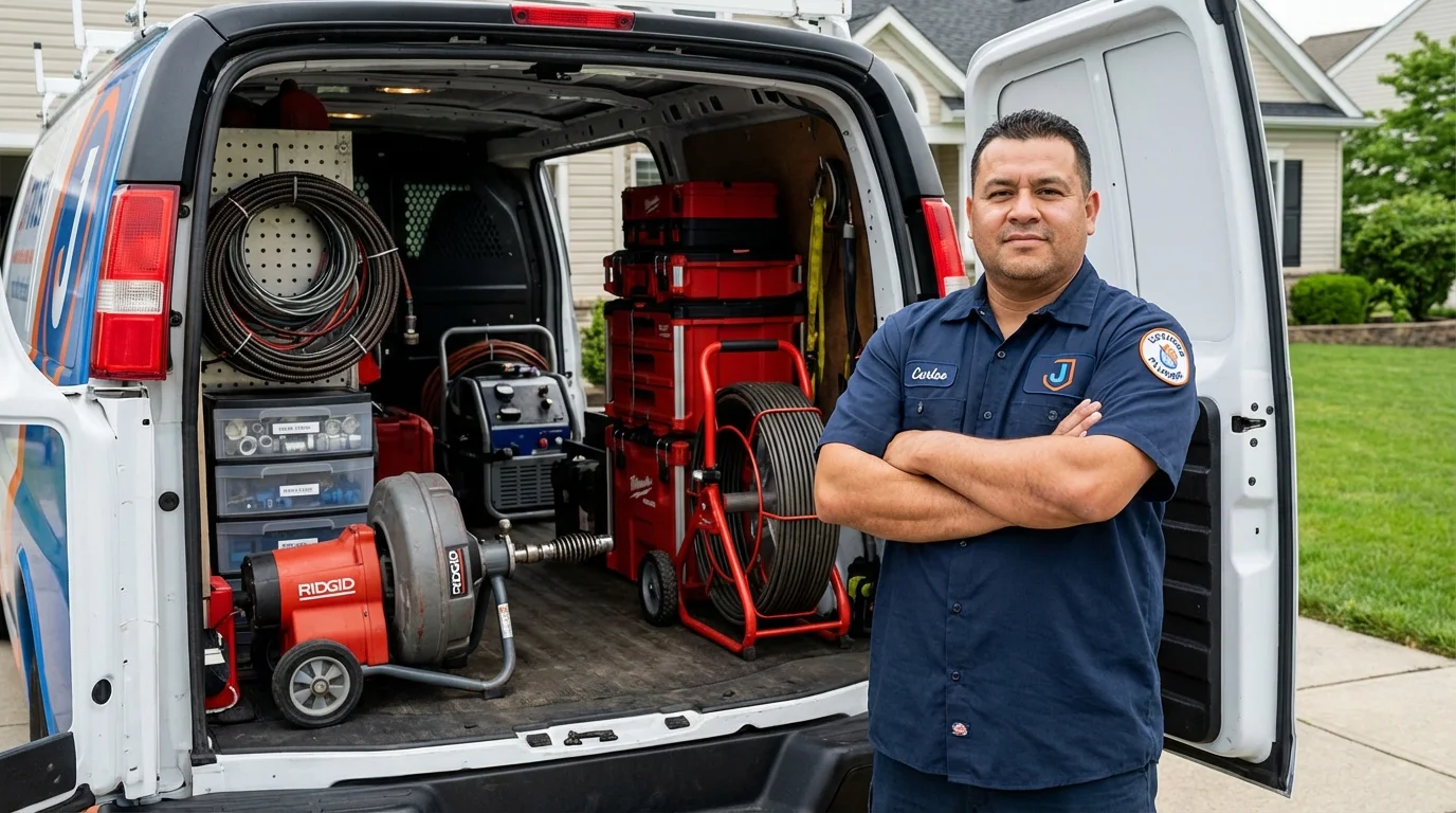 Professional drain cleaning equipment and Johns Plumbing LLC plumber in Millinocket