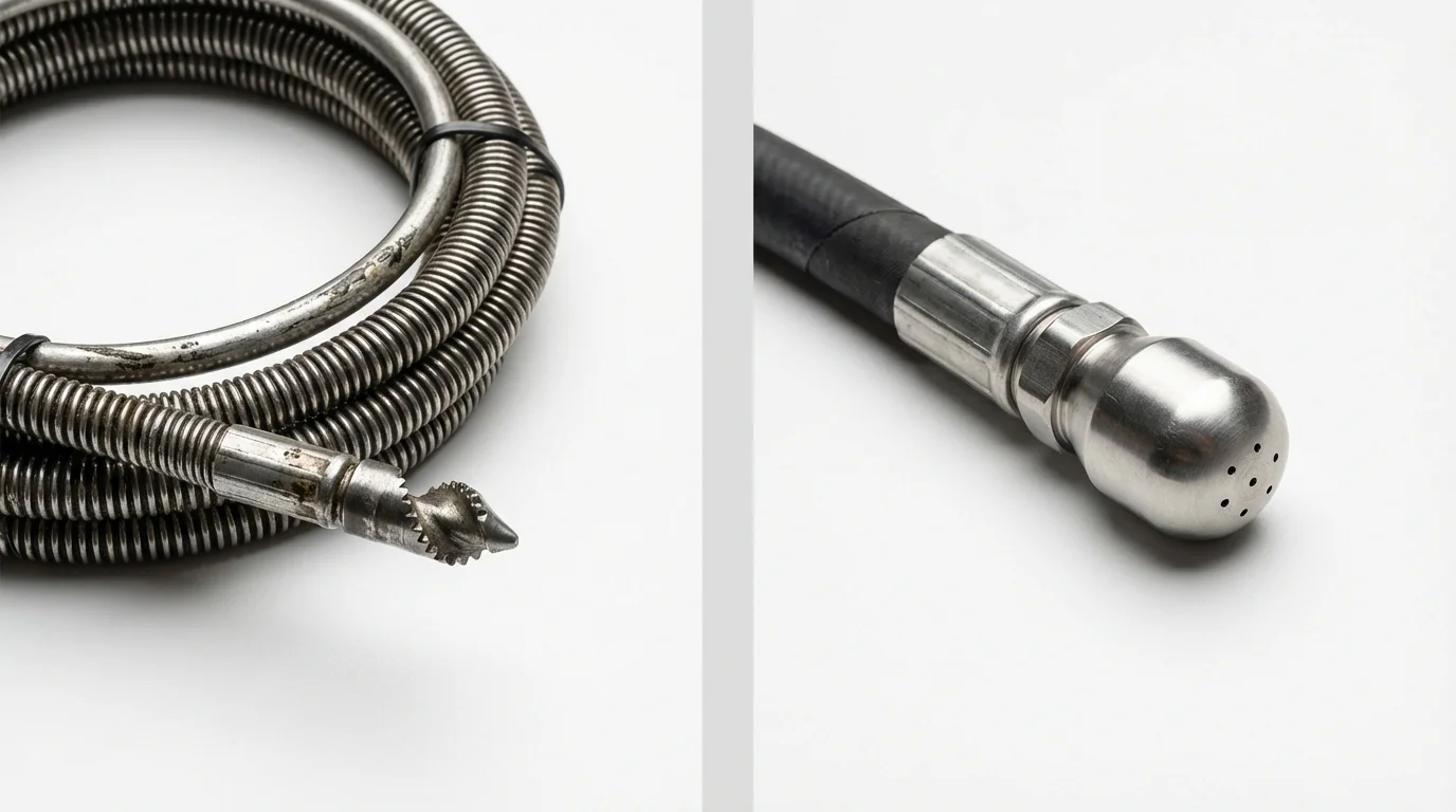 Drain snake cable and hydro jetting nozzle used for drain cleaning in Millinocket, ME
