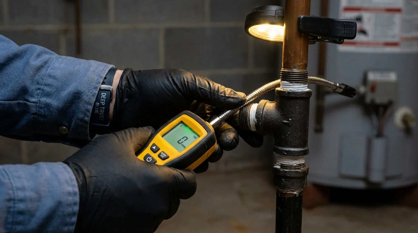 Gas leak detection with electronic sniffer by Johns Plumbing LLC in Millinocket
